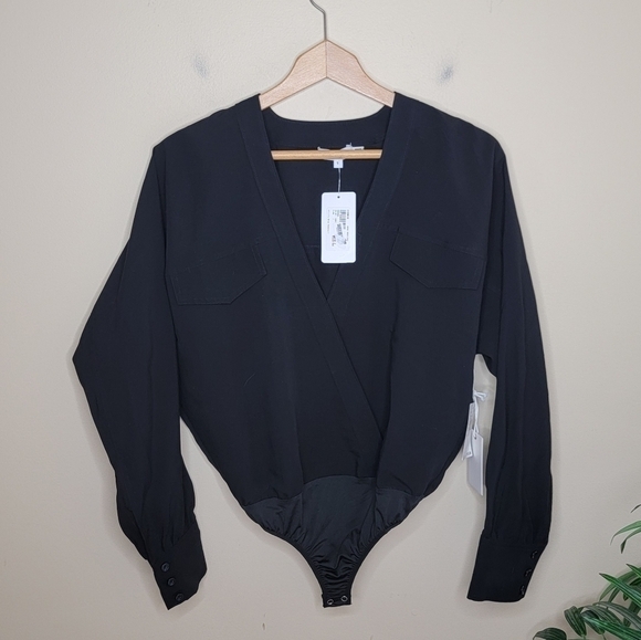 NWT Evereve Good American | Black Utility Wrap Long Sleeve Bodysuit Size 1 Small - Picture 2 of 10
